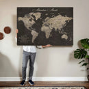 Custom World Map with Pins Canvas Wall Art Dark Charcoal by MyGreatCanvas | Canvas Wall Art Prints | Photo Prints & Wall Decor