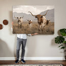 Rustic Texas Longhorn Cow Canvas Wall Art Print, Rustic Farm Animal Photography Print, Farmhouse Country Decor, Western Ranch Art