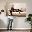 Funny Horse on Sofa Canvas Wall Art, Quirky Horse Lounging Photo Print, Whimsical Animal Decor, Living Room Conversation Art, Horse Lover Gift by MyGreatCanvas | Canvas Wall Art Prints | Photo Prints & Wall Decor