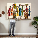 African Folk Art Canvas Wall Art, Colorful African Women Village Painting Print, Tribal Ethnic Home Decor, Vibrant African Art, Living Room