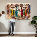 African Folk Art Canvas Wall Art, Colorful African Women Village Painting Print, Tribal Ethnic Home Decor, Vibrant African Art, Living Room