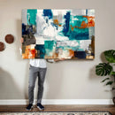 Blue Teal Abstract Canvas Wall Art, Modern Textured Painting Print, Navy Orange White Contemporary Art, Neutral Living Room Decor, Office Art by MyGreatCanvas | Canvas Wall Art Prints | Photo Prints & Wall Decor
