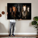 Horse Wall Art Canvas Print, Wild Horses Portrait Photography, Dramatic Equestrian Decor, Black Brown White Horse Herd, Rustic Ranch Art