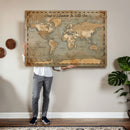 Vintage Personalized Push Pin World Map, Vintage Travel Map Canvas, Custom Names Anniversary Gift, Places Visited Pin Board, Couples Adventure Art