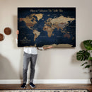 Framed Custom World Map Canvas Print - Deep Blue World Map