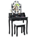 Oval Mirror Vanity Set  with 10 LED Dimmable Bulbs and 3 Drawers-Black