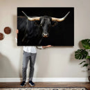Black Bull Wall Art – Majestic Longhorn Canvas Print with
