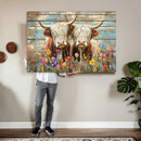 Cute Highland Cow Canvas Wall Art - Rustic Farmhouse Decor