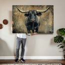 Texas Longhorn Bull Wall Art – Framed Rustic Cow Canvas