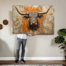 Abstract Cow Longhorn Bull Wall Art Canvas Print - Rustic