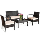 4 Pieces Patio Rattan Conversation Set with Loveseat Sofas and Coffee Table by LJGDeals