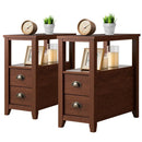 Set of 2 End Table Wooden with 2 Drawer & Shelf Bedside Table by DirectDeals