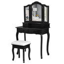 4 Drawers Wood Mirrored Vanity Dressing Table with Stool by LJGDeals