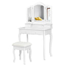 4 Drawers Wood Mirrored Vanity Dressing Table with Stool by LJGDeals