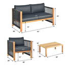 4 Pieces Acacia Wood Outdoor Patio Furniture Set with Cushions by LJGDeals