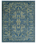Blue And Beige Modern Design Hand Knotted Custom Made Wool Area Rug