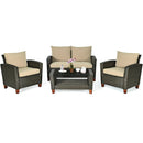 4 Pieces Patio Rattan Furniture Set with Cushions by LJGDeals