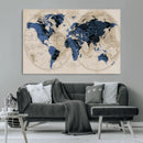 Vintage Blue World Map Canvas Wall Art – Antique Style