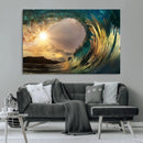 Golden Wave Sunset Canvas Print – Large Coastal Wall Art for