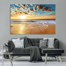 Golden Sunset Beach Print Canvas Wall Art, Giclee Canvas