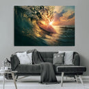 Ocean Wave Sunset Canvas Wall Art – Triptych Seascape Print