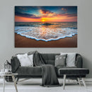 Sunset Beach Canvas Wall Art – Colorful Ocean Waves Triptych