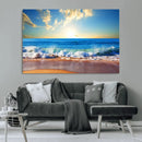 Tropical Beach Sunset Canvas Art, Ocean Waves and Sandy