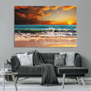 Golden Sunset Beach Canvas Wall Art – Triptych Seascape