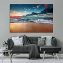 Sunset on Beach Wall Art Ocean Beach Canvas Print