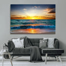 Vibrant Ocean Sunrise Over Golden Beach Waves, Giclee Canvas