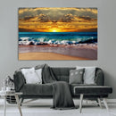 Ocean Sunrise Over Golden Beach Waves, Giclee Canvas Wall