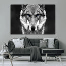 Black and White Wild Wolf Wall Art Canvas Print