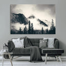 Forest Mountain Print - Black and White Canvas Wall Art with