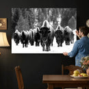 Bison Herd in Snow Wall Art Canvas Print | Rustic Western