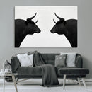 Spanish Bull Art - Framed Black and White Bull Canvas Print