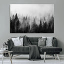 Foggy Black and White Forest Canvas Wall Art, 3 Panel Misty