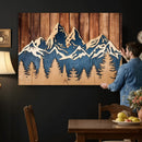Rustic Wood Style Mountain Wall Art, Nature Forest Canvas
