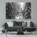 Winter Ski Lift Black and White Canvas Wall Art – Alpine