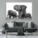 Black White Elephant Family Wall Art Canvas Print