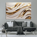 Gold and White Abstract Wave Canvas – Elegant Flowing Design