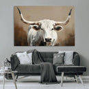 White Longhorn Bull Wall Art Canvas Print – Framed and Ready