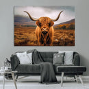 Highland Cow Longhorn Wall Art – Rustic Canvas Print, Framed