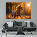 Running Horse Sunset Forest Wall Art Canvas Print