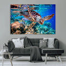Underwater Coral Reef Sea Turtle Wall Art Canvas Print,