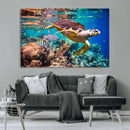 Sea Turtle Wall Art Canvas Print – Vibrant Ocean Coral Reef