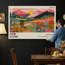 Yayoi Kusama Landscape Canvas Print, Vibrant Floral Mountain Art Print, Framed Botanical Wall Art -