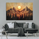 Wood Style Abstract Mountain Sunset Canvas Wall Art Print -