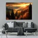 Golden Sunset Over Mountain Forest Canvas Wall Art Print -