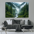 Mountain Forest River Canvas Wall Art Print - Serene Nature