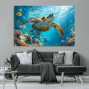 Sea Turtle Underwater Canvas Wall Art Print - Vibrant Ocean